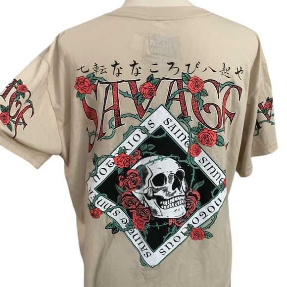 Savage rose skull saint sinner short sleeve t-shirt - Picture 7 of 9